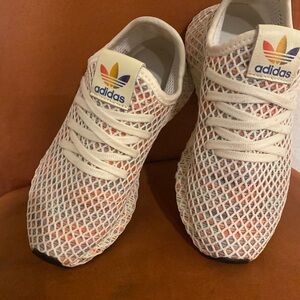 Adidas White and Red Mesh Sneakers